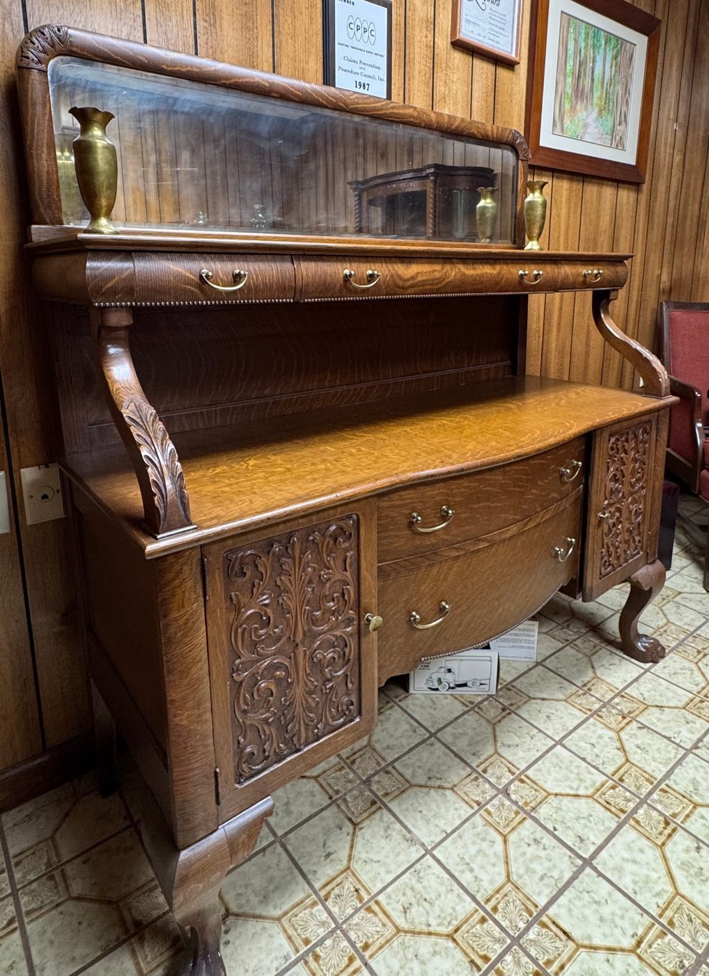 Carved oak sideboard with mirror