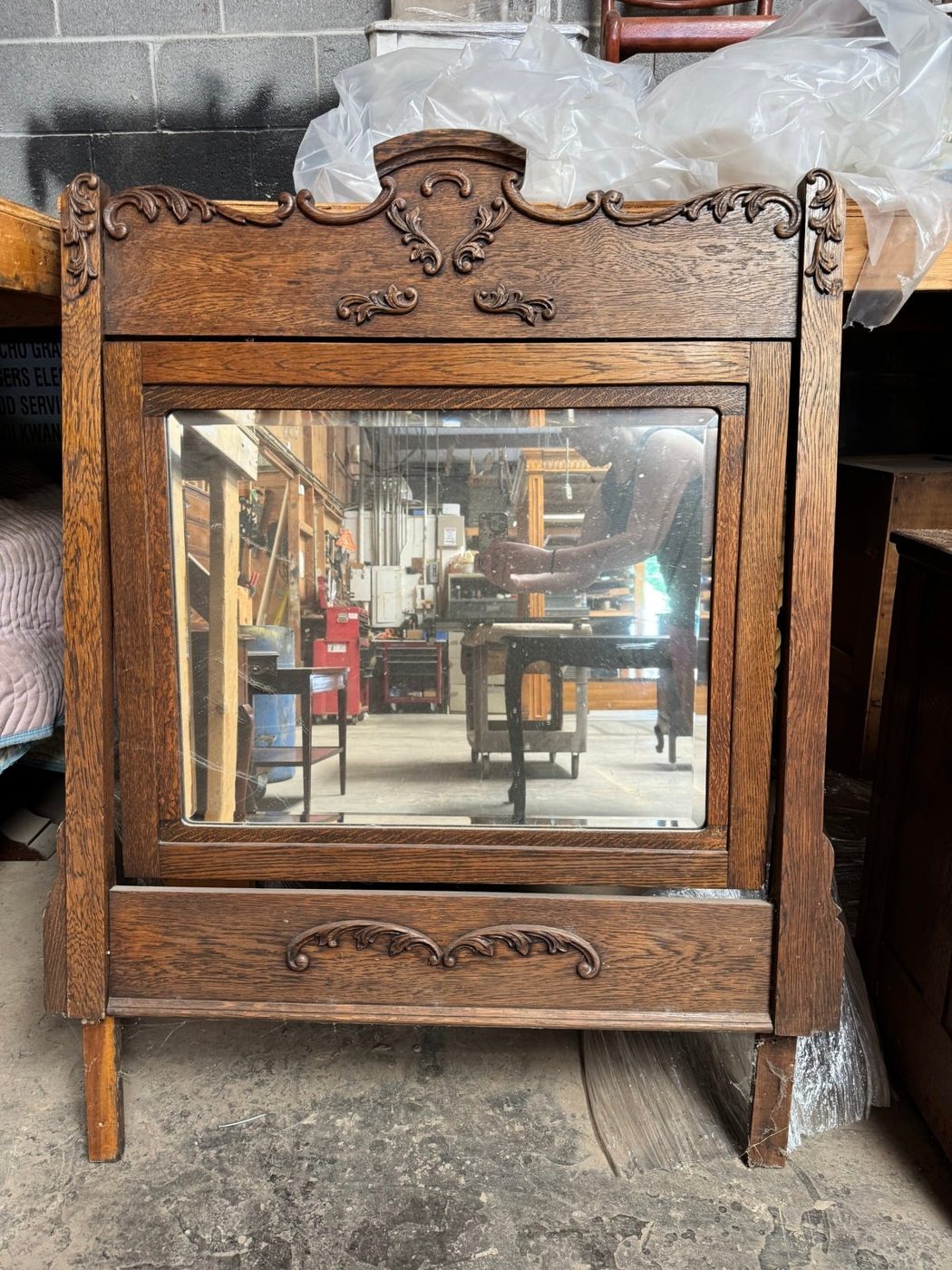 Oak dresser with beveled mirror